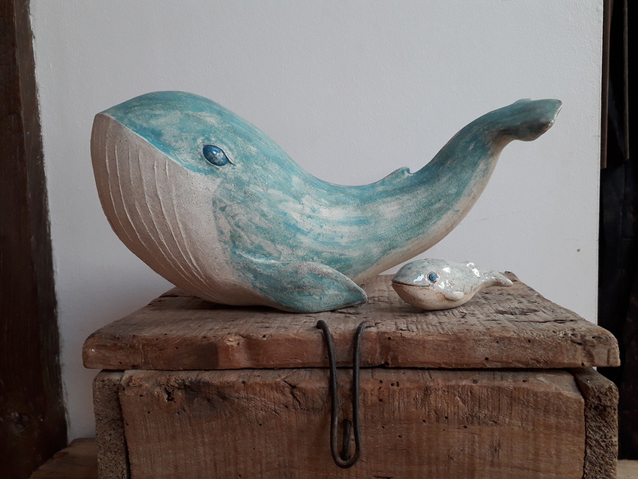 Cadeau de naissance, Baleine et son baleineau, L25cm - Poda Céramique